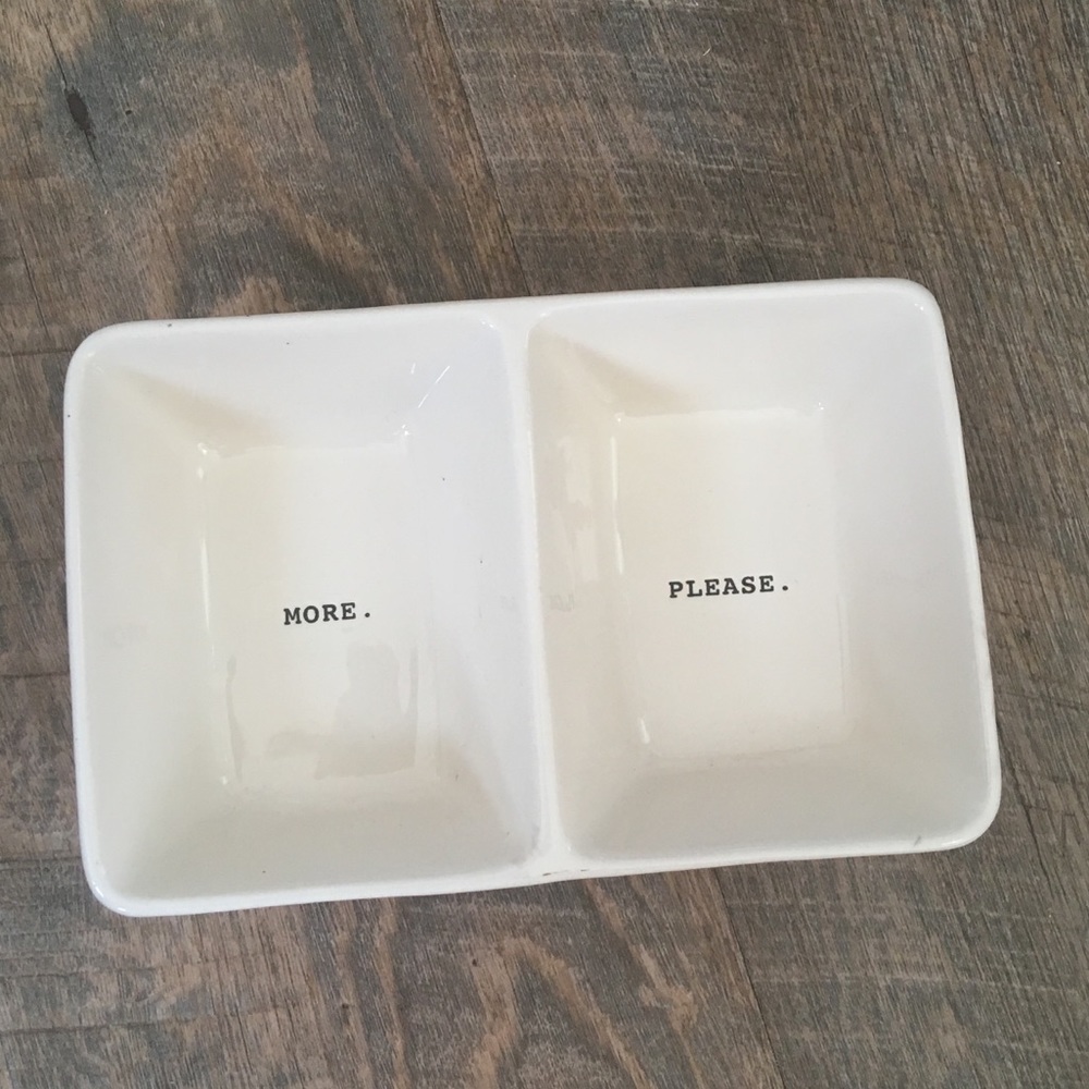 Rae Dunn | ‘More Please’ Type Writer Font Double Sided Pottery Serving Dish